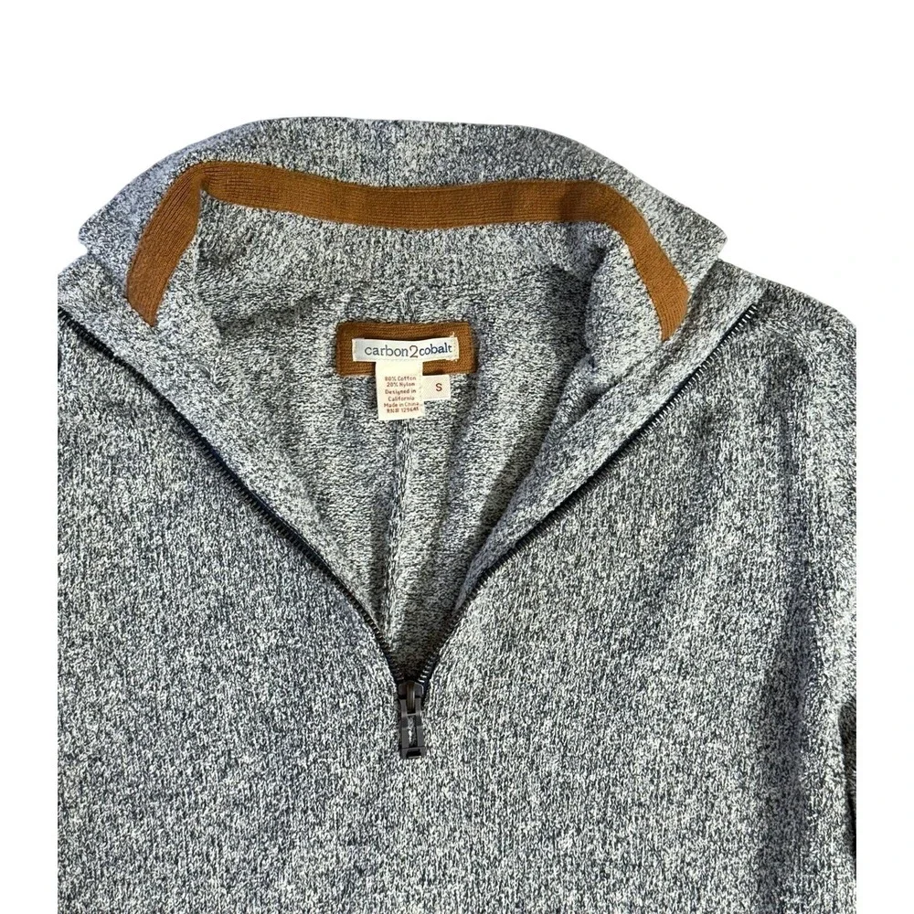 Carbon2Cobalt Mens Small Grey Marled Quarter Zip Cotton Blend Sweater‎ Mock Neck